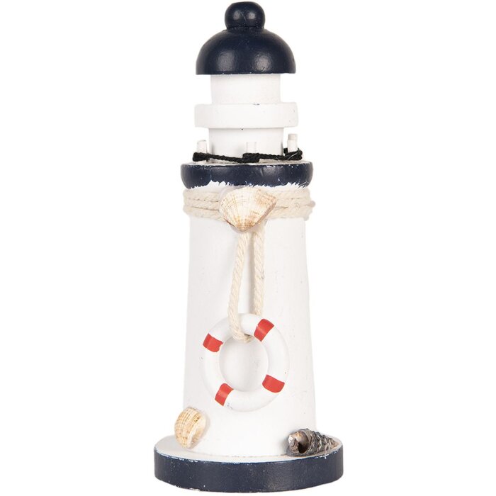 Clayre & Eef Decoratieve Vuurtoren Wit Blauw MDF Ø 6 x 15 cm Nautische Decoratie