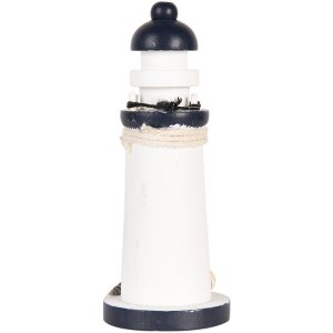 Clayre & Eef Decoratieve Vuurtoren Wit Blauw MDF Ø 6 x 15 cm Nautische Decoratie