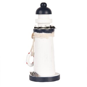 Clayre & Eef Decoratieve Vuurtoren Wit Blauw MDF Ø 6 x 15 cm Nautische Decoratie