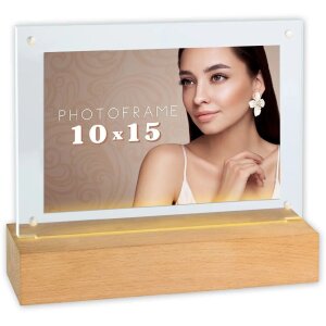 ZEP Acryl Frame met Houten Voet LED Licht New York N 10x15 cm Magnetisch Frame