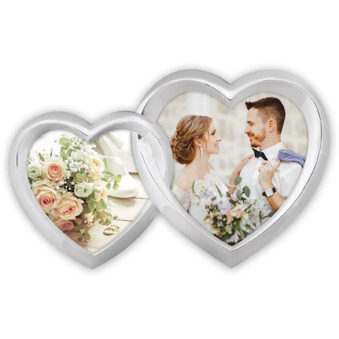 ZEP dubbele metalen fotolijst Ravel voor 2 fotos 8x8 en 10x10 cm fluwelen achterwand