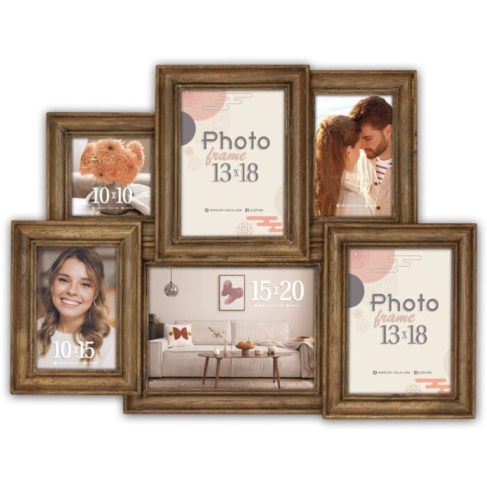 ZEP Gallery Frame Giverny Multi Fotolijst Hout Bruin 54x41 cm 6 Fotos