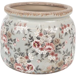 Clayre & Eef 6CE1964L Bloempot grijs met roze bloemen...