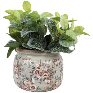 Clayre & Eef 6CE1964L Bloempot grijs met roze bloemen...