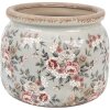 Clayre & Eef 6CE1964L Bloempot grijs met roze bloemen Ø 20x15 cm