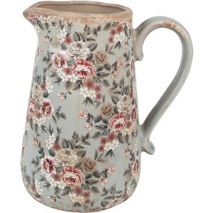 Clayre & Eef sierkan keramiek grijs roze bloemen...