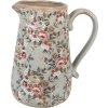 Clayre & Eef sierkan keramiek grijs roze bloemen 21x15x23 cm landelijke stijl