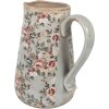 Clayre & Eef sierkan keramiek grijs roze bloemen 21x15x23 cm landelijke stijl