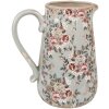 Clayre & Eef sierkan keramiek grijs roze bloemen 21x15x23 cm landelijke stijl