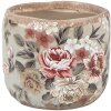 Clayre & Eef Bloempot Ø 8x7 cm Grijs Roze Landelijke Stijl Keramiek