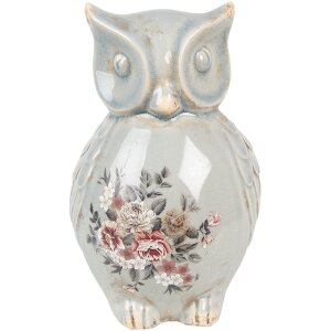 Clayre & Eef Decoratieve Uil Keramiek Grijs Roze...