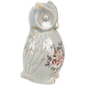 Clayre & Eef Decoratieve Uil Keramiek Grijs Roze 13x12x22 cm Landelijke Stijl Vintage