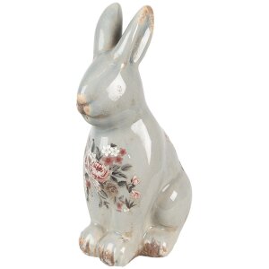 Clayre & Eef Decoratief Konijn Keramiek Grijs Roze...