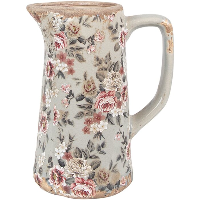 Clayre & Eef Decoratiekan Landelijke Stijl Kan Grijs Roze 16x11x20 cm