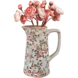Clayre & Eef Decoratiekan Landelijke Stijl Kan Grijs Roze 16x11x20 cm