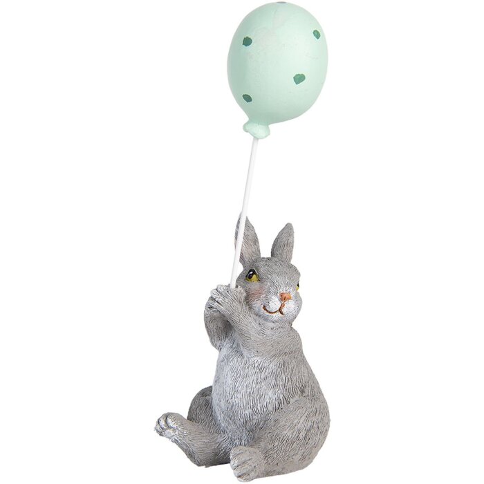 Clayre & Eef Decoratief Konijn met Ballon Grijs 7x6x18 cm Paasdecoratie landelijke stijl