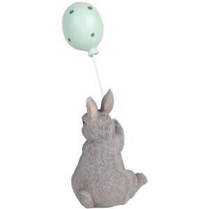 Clayre & Eef Decoratief Konijn met Ballon Grijs 7x6x18 cm Paasdecoratie landelijke stijl