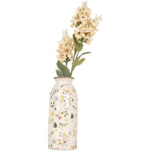 Clayre & Eef Keramische Vaas Ø 8x20 cm Beige Roze Landelijke Stijl Vintage
