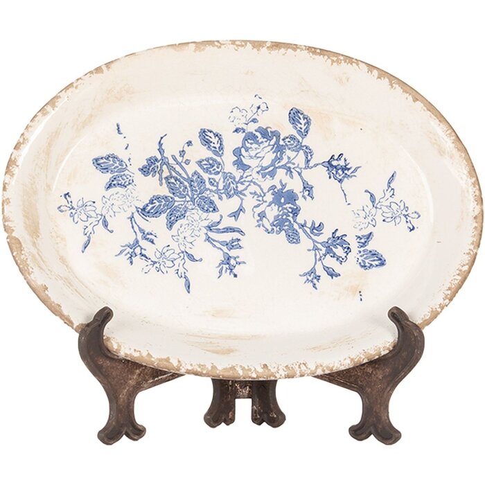 Clayre & Eef 6CE2020 Decoratiebord Beige-Blauw 25x18x3 cm