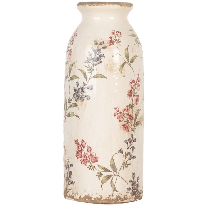 Clayre & Eef Vaas Ø 8x20 cm Beige vintage antieke stijl met bloemenpatroon