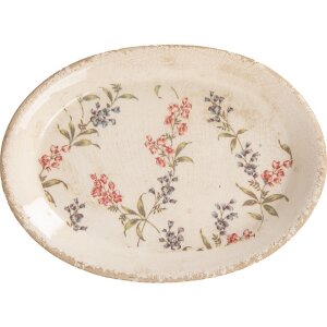Clayre & Eef Decoratiebord Keramiek Beige Roze 25x18 cm Vintage Stijl