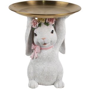 Clayre & Eef Decoratie Konijn met Schaaltje Witgoud Ø 21 cm Polyresin