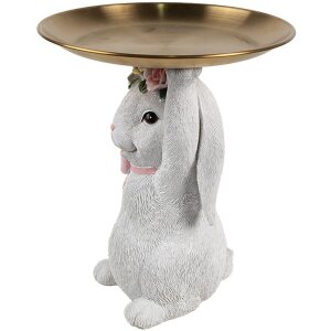 Clayre & Eef Decoratie Konijn met Schaaltje Witgoud Ø 21 cm Polyresin