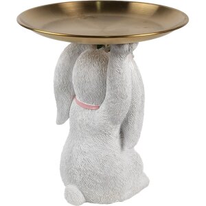 Clayre & Eef Decoratie Konijn met Schaaltje Witgoud Ø 21 cm Polyresin