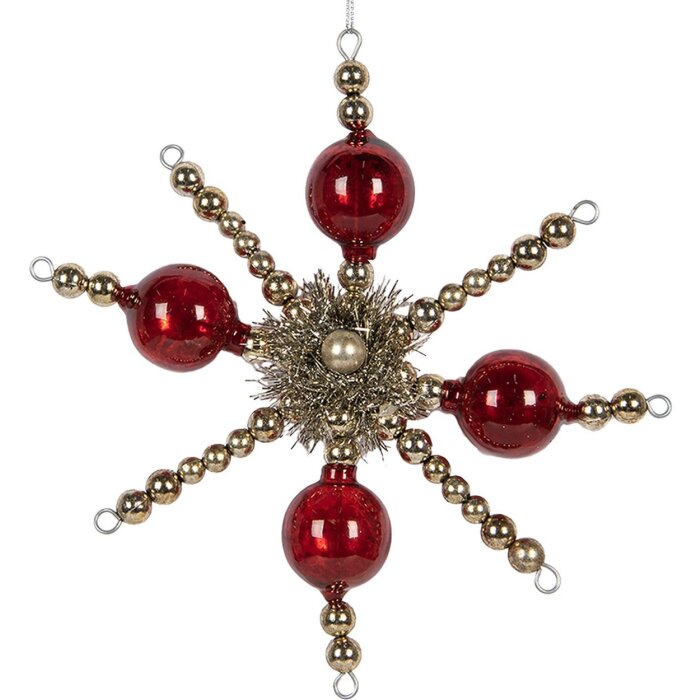 Clayre & Eef 65992 Kersthanger rood zilverglas 18x3x18 cm landelijke stijl