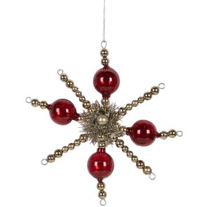 Clayre & Eef 65992 Kersthanger rood zilverglas 18x3x18 cm landelijke stijl