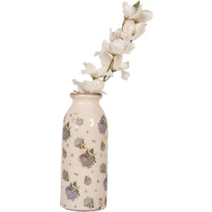 Clayre & Eef 6CE2023 Vaas Antiek Keramiek Vaas Bloemig Beige Roze Ø 8x20 cm