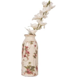 Clayre & Eef 6CE2027 Vaas Beige Roze Bloemenpatroon Ø 8x20 cm Vintage Keramiek