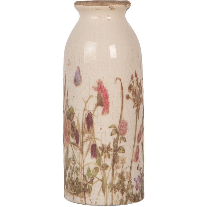 Clayre & Eef 6CE2029 Keramische Vaas Beige Roze Groen Ø8xH20cm Vintage Design