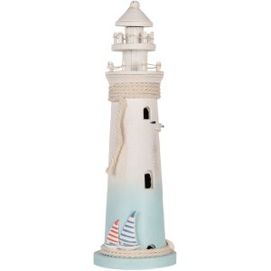 Clayre & Eef Decoratieve Vuurtoren Wit Blauw Ø 13x42 cm MDF Houten Maritieme Decoratie