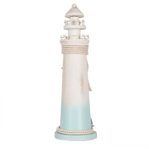 Clayre & Eef Decoratieve Vuurtoren Wit Blauw Ø 13x42 cm MDF Houten Maritieme Decoratie