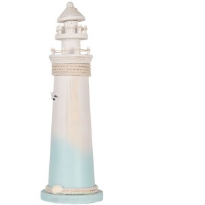 Clayre & Eef Decoratieve Vuurtoren Wit Blauw Ø 13x42 cm MDF Houten Maritieme Decoratie