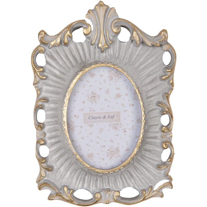 Clayre & Eef 2F1219 Fotolijst Grijs Goud 12x16 cm Vintage Fotolijst