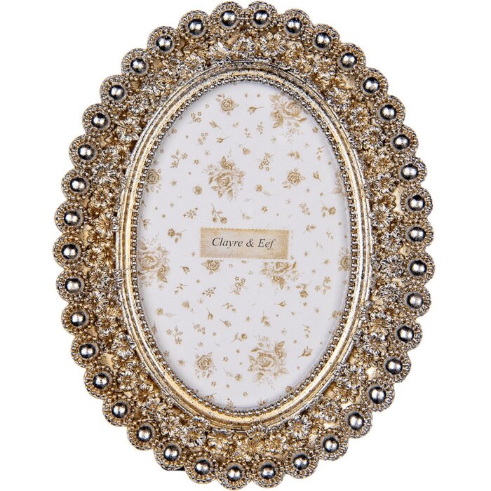 Clayre & Eef 2F1252 Fotolijst Zilver 10x15 cm Ovaal Vintage Plastic Glas