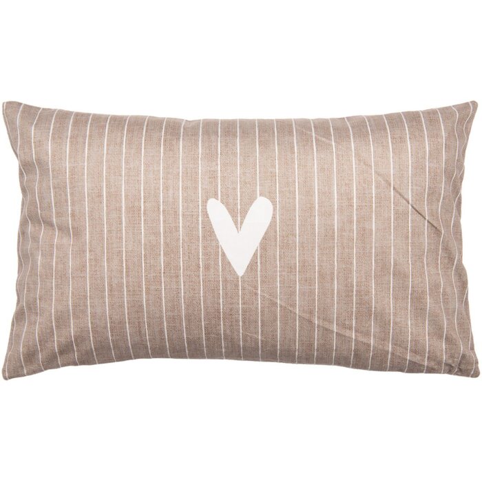 Clayre & Eef Kussenhoes 30x50 cm Bruin Wit Landelijke Stijl Polyester