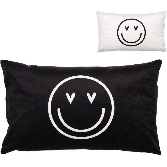 Clayre & Eef BHS36-3 Kussenhoes 30x50 cm Zwart Wit Smiley Motief