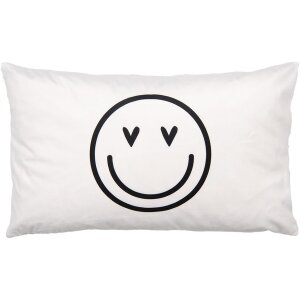 Clayre & Eef BHS36-3 Kussenhoes 30x50 cm Zwart Wit Smiley Motief