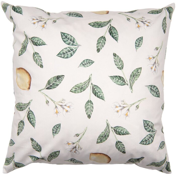 Clayre & Eef LEL22 Kussenhoes 45x45 cm Beige bloemenpatroon landelijke stijl