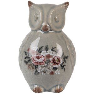 Clayre & Eef Decoratieve Uil Keramiek Beeldje Grijs...