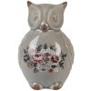 Clayre & Eef Decoratieve Uil Keramiek Beeldje Grijs Roze 11x10x17 cm Landelijke Stijl
