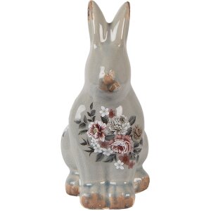 Clayre & Eef Decoratief Konijn Keramiek Grijs Roze...