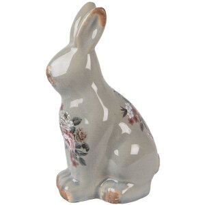 Clayre & Eef Decoratief Konijn Keramiek Grijs Roze...