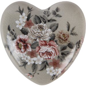 Clayre & Eef Decoratief Hart Keramiek Grijs Roze 11x11x4 cm Landelijke Stijl