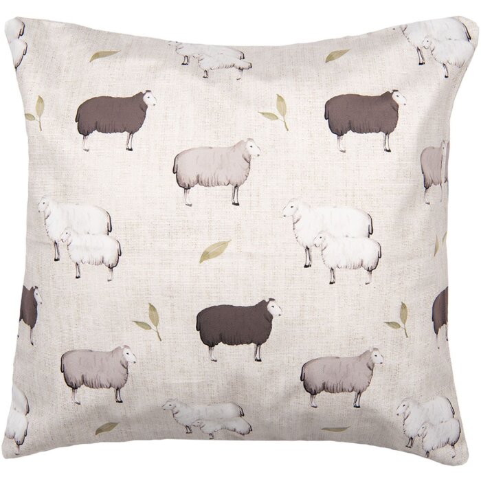 Clayre & Eef NSF22 Kussenhoes 45x45 cm Beige Bruin Landelijke Stijl Schaap