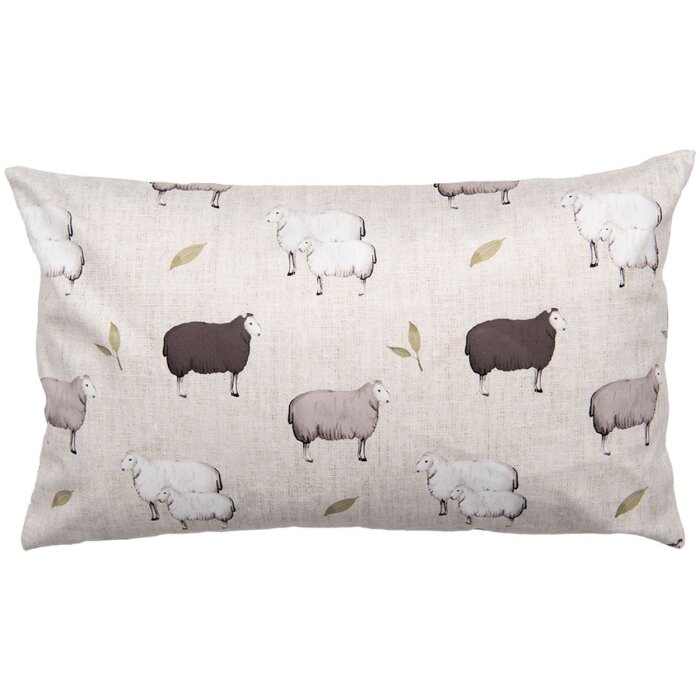 Clayre & Eef Kussenhoes NSF36 Beige Bruin 30x50 cm Landelijke Stijl Schapen Ontwerp