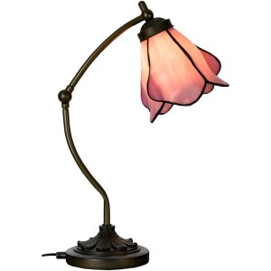 LumiLamp 5LL-6369 Tiffany tafellamp roze bruin 26x19x50cm...
